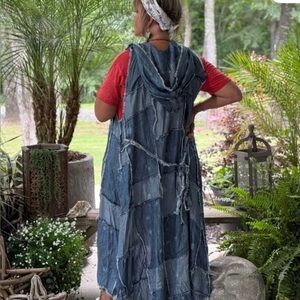 Jaded Gypsy Patchwork Skies Hooded Denim Vest/Duster